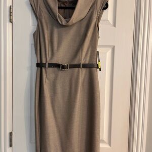 ANTONIO MELANI Brown Sheath Dress Cowl Neck Midi